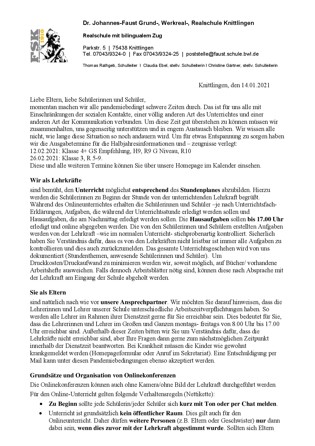 Elternbrief zum Onlineunterricht -001