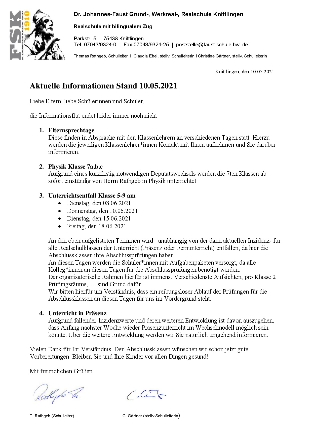 Elternbrief 10.05.2021